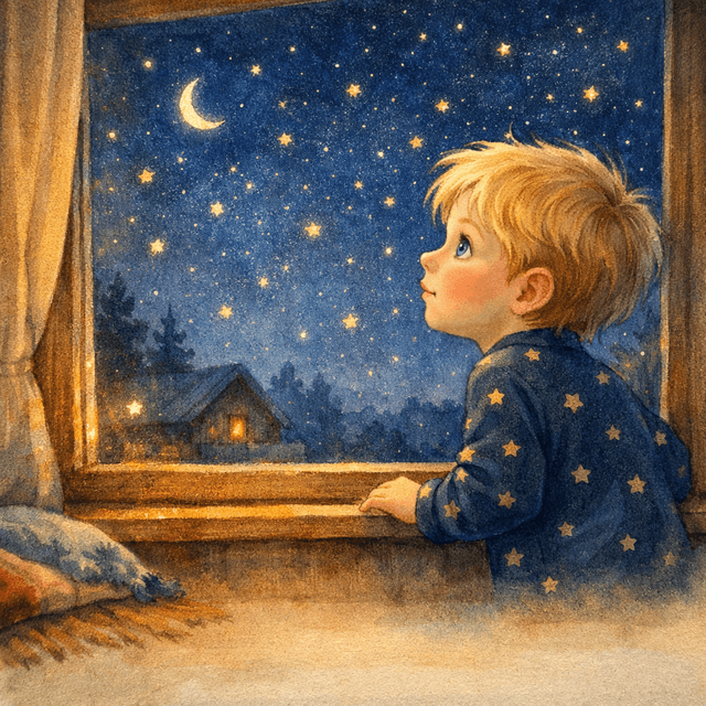 Exempelillustration – ett barn som drömmer under stjärnhimlen